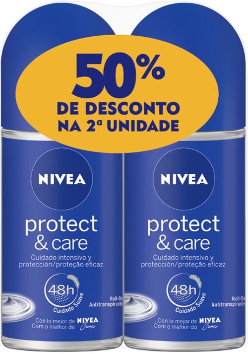 Kit Com 02 Desodorantes Nivea Protect & Care Rollon 50ml Com 50% De Desconto Na 2ª Unidade