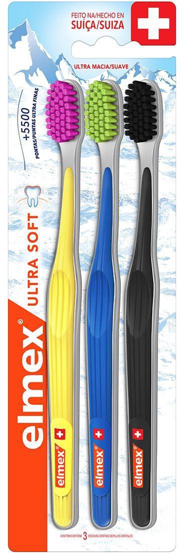 Escova de Dente Elmex Ultra Soft Com 3 unidades Cores Sortidas