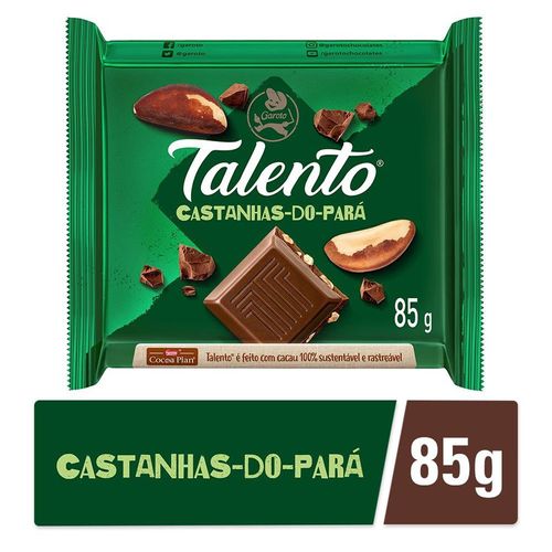 Chocolate GAROTO TALENTO ao Leite com Castanha do Pará 85g