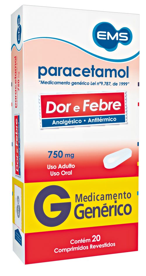 Paracetamol 750mg Com 20 Comprimidos Genéricos Ems
