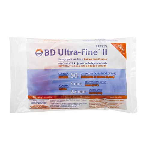 Seringa Para Insulina Bd Ultra-fine 8mm 50ui Com 10 Unidades