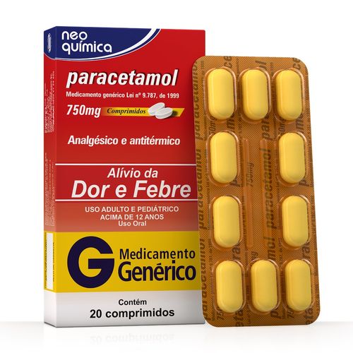 Paracetamol 750mg Com 20 Comprimidos Genérico Neo Química