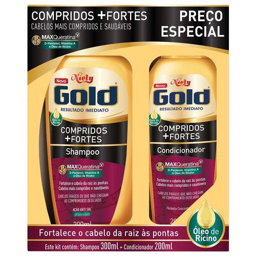 Kit Shampoo 275ml + Condicionador 175ml Niely Gold Compridos E Fortes