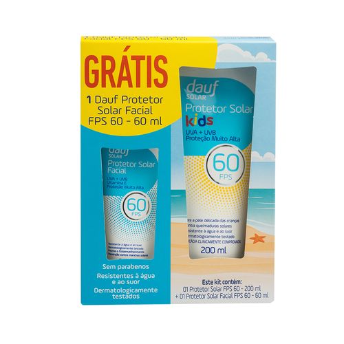 Protetor Solar Dauf Kids Fps60 200ml Gratis Protetor Solar Facial Fps60 60ml