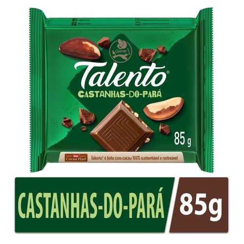 Chocolate GAROTO TALENTO ao Leite com Castanha do Pará 85g
