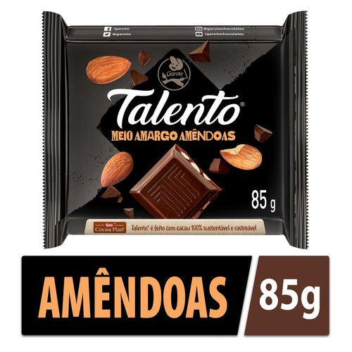 Chocolate Talento Garoto Meio Amargo Amendoas 85g
