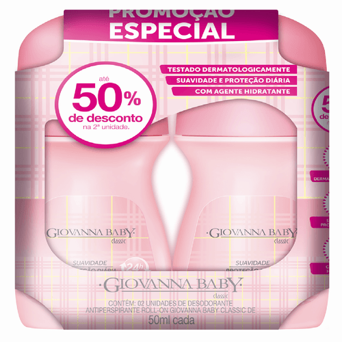 Desodorante Giovanna Baby Classic Rollon 50ml Com 2 Unidades Preço Especial