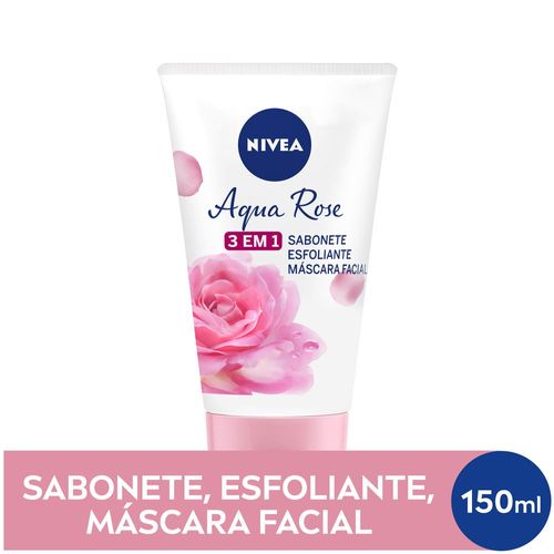 NIVEA Aqua Rose 3 em 1 150ml - Sabonete, Esfoliante e Máscara Facial