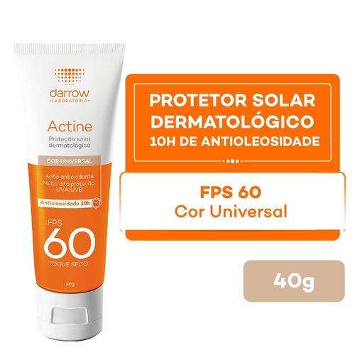 Protetor Solar Facial Actine Com Cor 10h De Antioliosidade Fps60 Toque Seco 40g