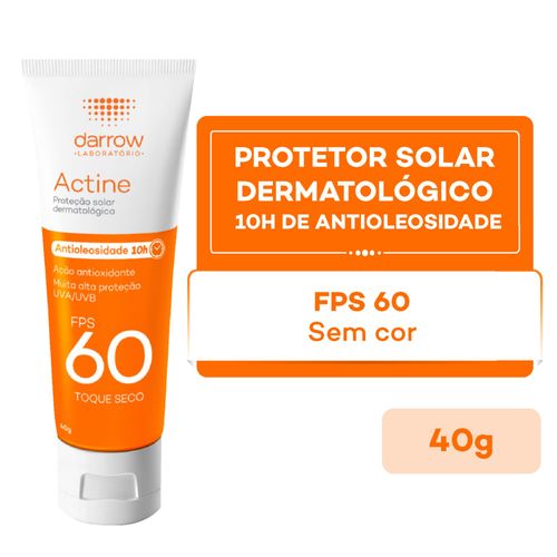Protetor Solar Facial Actine 10h Antioliosidade Fps60 Toque Seco 40g