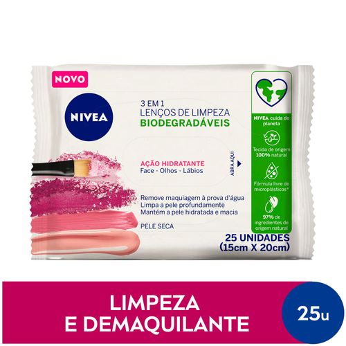 Lenços de Limpeza Demaquilantes Nivea 3 Em 1 ação Hidratante com 25 Unidades