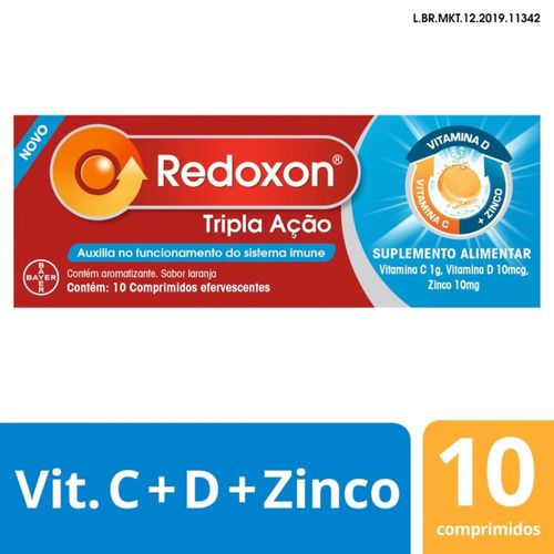 Redoxon Tripla Ação Vitamina C, D e Zinco 10 comprimidos efervescentes sabor laranja