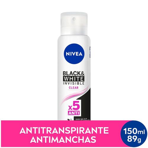 NIVEA Desodorante Antitranspirante Aerossol Invisible Black & White Clear 150ml
