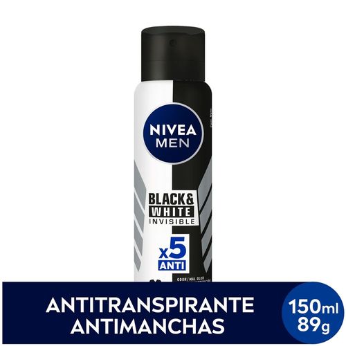 NIVEA MEN Desodorante Antitranspirante Aerossol Invisible Black & White 150ml