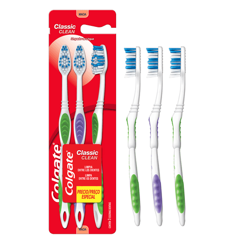 Escova Dental Colgate Classic Clean Macia Com 3 Unidades Preço Especial