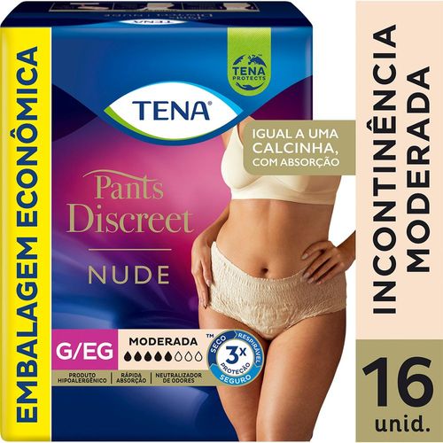 Roupa Íntima Descartável Nude Tena Pants Discreet G/Eg Com 16 Unidades Embalagem Econômica