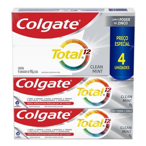 Creme Dental Colgate Total 12 Clean Mint 90g Promo Embalagem Econômica Com 4 Unidades