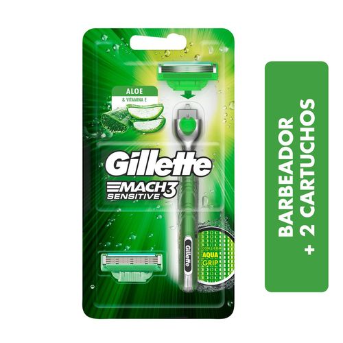 Aparelho De Barbear Gillette Mach3 Acqua-Grip Sensitive + 2 Cargas