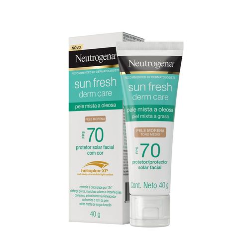 Protetor Solar Facial Neutrogena Sun Fresh Derm Care Fps70 Pele Mista A Oleosa Pele Morena 40g