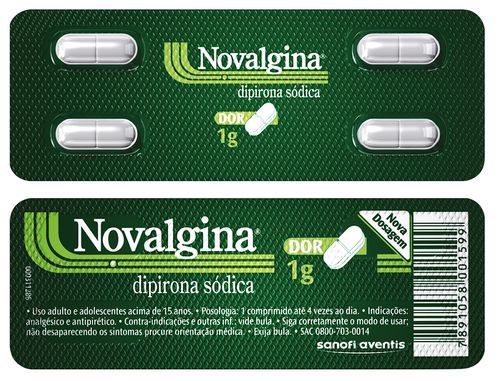 Novalgina Dipirona Sódica 1g Com 4 Comprimidos