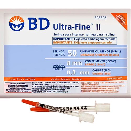 Seringa BD Insulina 0,5mL com Agulha 8x0,3mm 30G - 10 unidades
