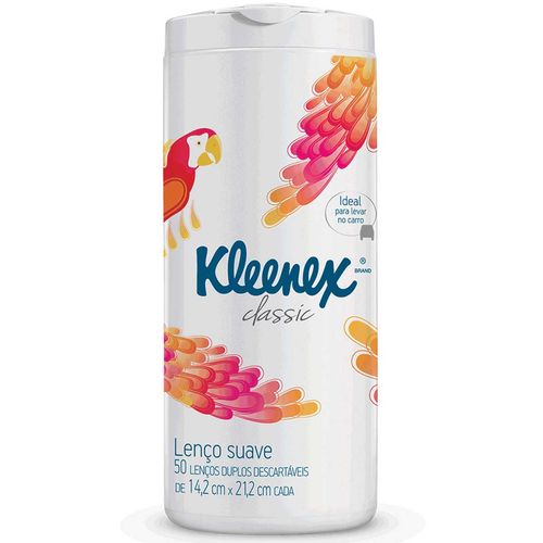 Lenço Kleenex Tubo classic suave com 50 Unidades