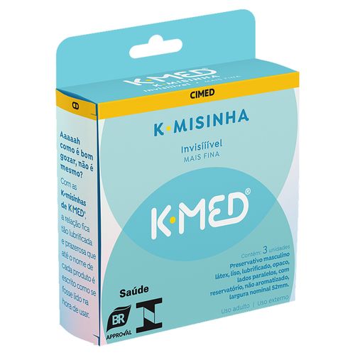 Preservativo K-Med K-Misinha Masculino Lubrificado Invisível Com 3 Unidades