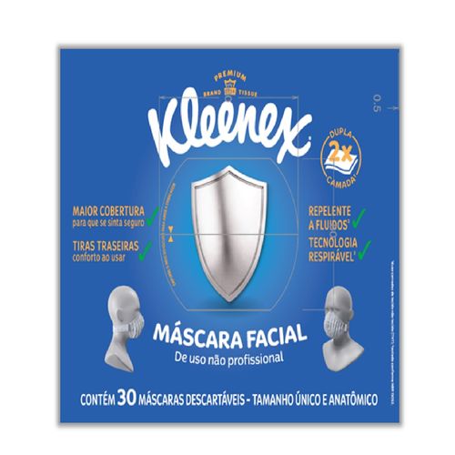 Máscara Descartável Kleenex Facial Dupla Camada Com 30 Unidades