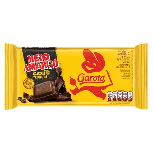 Chocolate Garoto Meio Amargo 80g