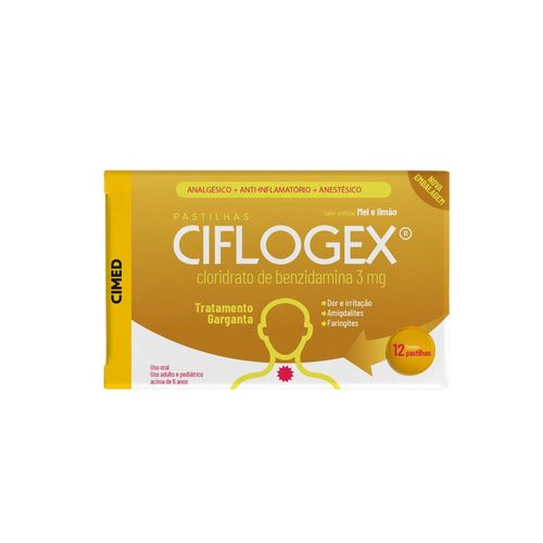 Pastilha De Garganta Ciflogex 3 Mg - Mel E Limao 12 Pastilhas