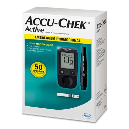 Kit Medidor de Glicemia Accu-Chek Active Roche com 50 Tiras