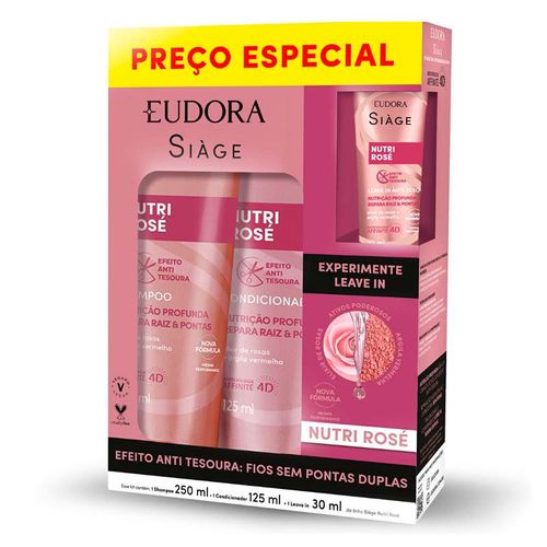 Kit Siàge Eudora Nutri Rosé Shampoo 250ml + Condicionador 125ml + Leave-in 30ml