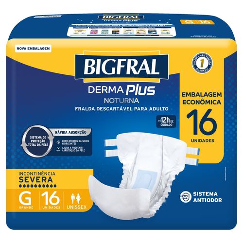 Fralda Bigfral Derma Plus Noturna G 16 Unidades