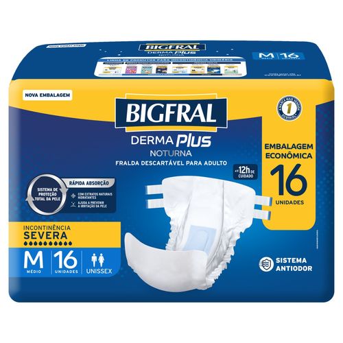 Fralda Bigfral Derma Plus Noturna M 16 Unidades