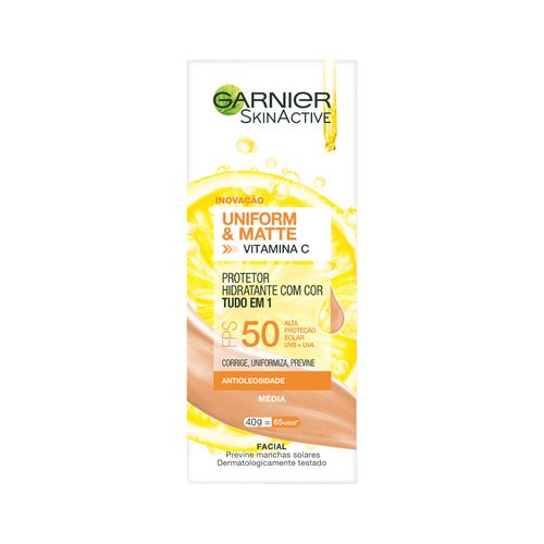 Protetor Solar Facial Hidratante Garnier Uniform & Matte Vitamina C Fps 50 Média 40g