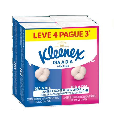 Lenço De Bolso Kleenex Original Com 10 Unidades Leve 4 Pague 3