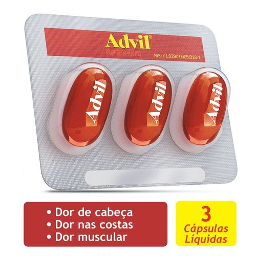 Advil Alívio Rápido Da Dor De Cabeça E Enxaqueca Com Ibuprofeno 400mg, 3 Cápsulas