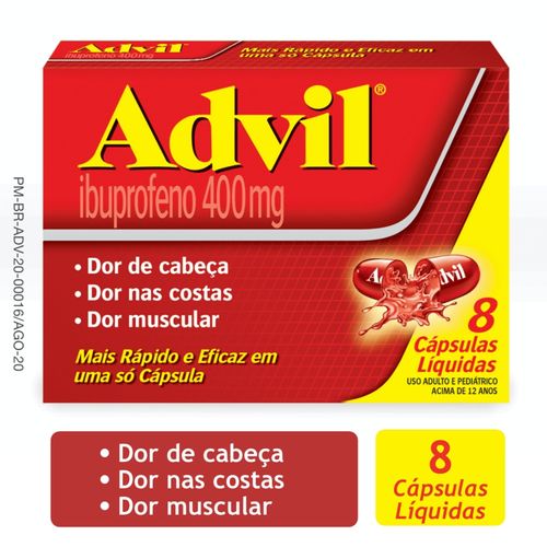Advil Alívio Rápido da Dor de Cabeça e Enxaqueca com Ibuprofeno 400mg, 8 Cápsulas