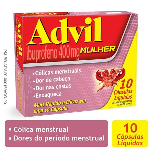 Advil Mulher Ibuprofeno 400mg Analgésico para Cólicas Menstruais 10 Cápsulas