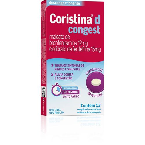 Coristina D Congest Maleato De Clorfeniramina 12mg + Cloridrato Fenillefrina 15mg 12 Comprimidos