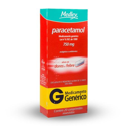 Paracetamol 750mg Com 20 comprimidos genérico Medley