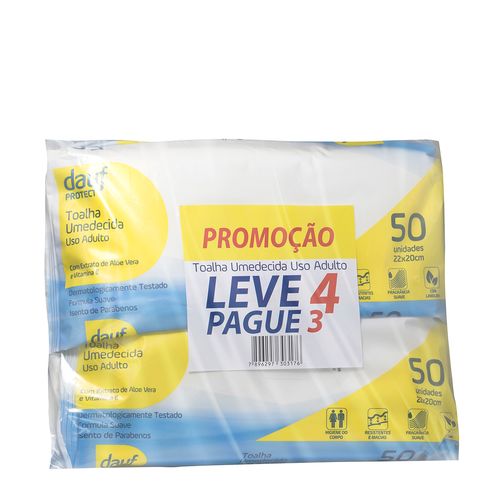 Toalhas Umedecidas dauf Protect Uso Adulto com 50 Leve 4 pague 3