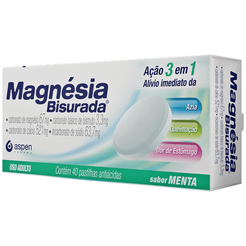 Magnesia bisurada Pastilha com 40 Pastilhas Mastigáveis