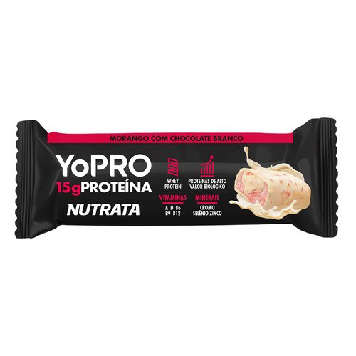 Barra De proteína Nutrata Yopro Sabor Morango E Chocolate Branco 55g