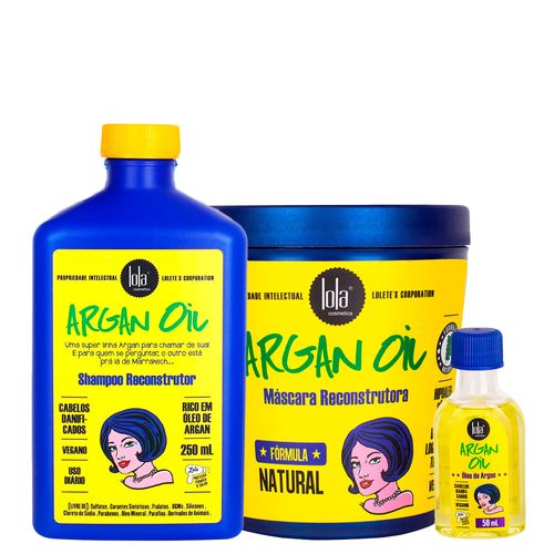 Kit Lola Cosmetics Reconstrução Argan Oil - Shampoo 250 ml + Máscara de Reconstrução 230 g + Óleo Capilar 50 ml