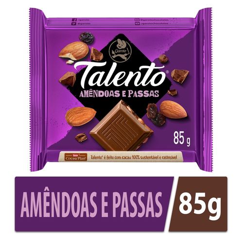 Chocolate Talento Garoto amendoas E Passas 85g