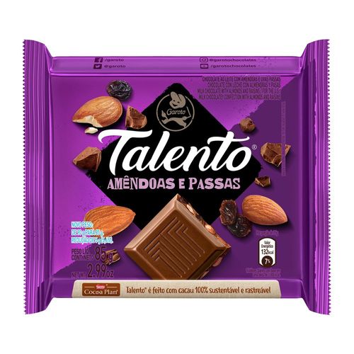 Chocolate Talento Garoto amendoas E Passas 85g