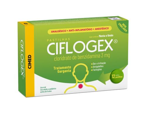 Pastilha De Garganta Ciflogex 3 Mg - Menta E Limao 12 Pastilhas