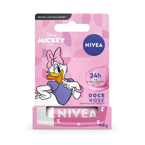 Hidratante labial Nivea Soft doce Rosé edição Limitada margarida disney Mickey e amigos 4,8g