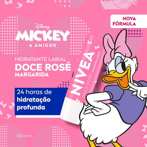 Hidratante labial Nivea Soft doce Rosé edição Limitada margarida disney Mickey e amigos 4,8g